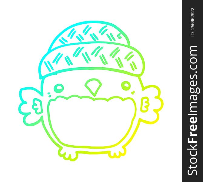 Cold Gradient Line Drawing Cute Cartoon Owl In Hat