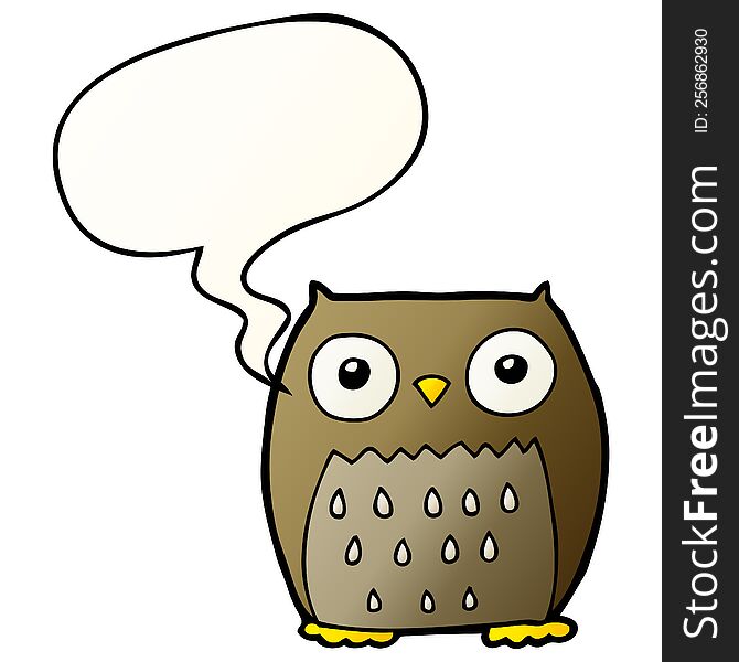 cartoon owl with speech bubble in smooth gradient style