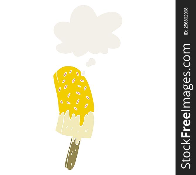 Cartoon Ice Cream Lolly And Thought Bubble In Retro Style