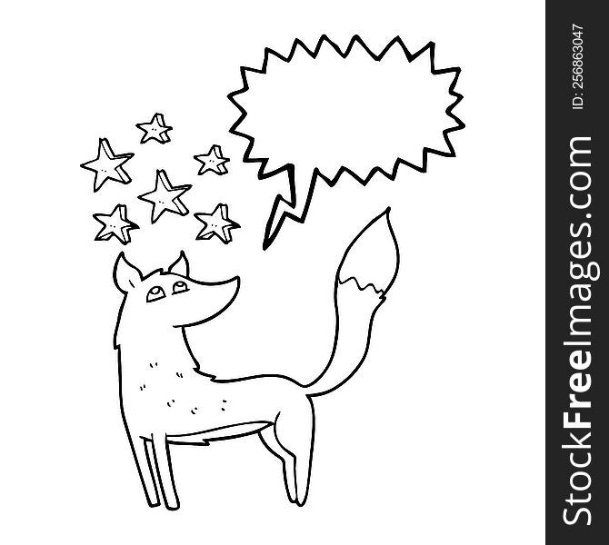 freehand drawn speech bubble cartoon wolf with stars
