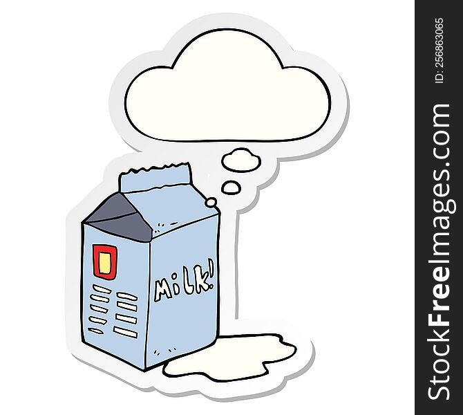 cartoon milk carton with thought bubble as a printed sticker