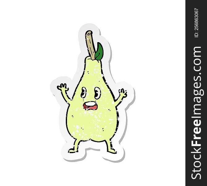 Retro Distressed Sticker Of A Cartoon Frightened Pear