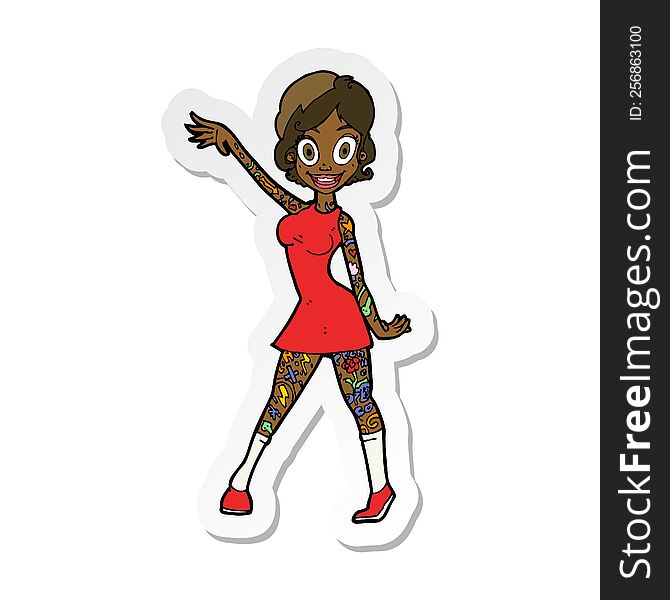 Sticker Of A Cartoon Woman With Tattoos