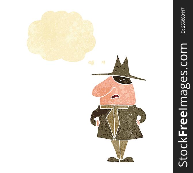 Cartoon Man In Coat And Hat With Thought Bubble