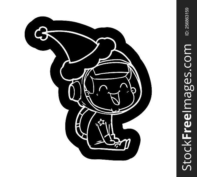 Happy Cartoon Icon Of A Astronaut Wearing Santa Hat