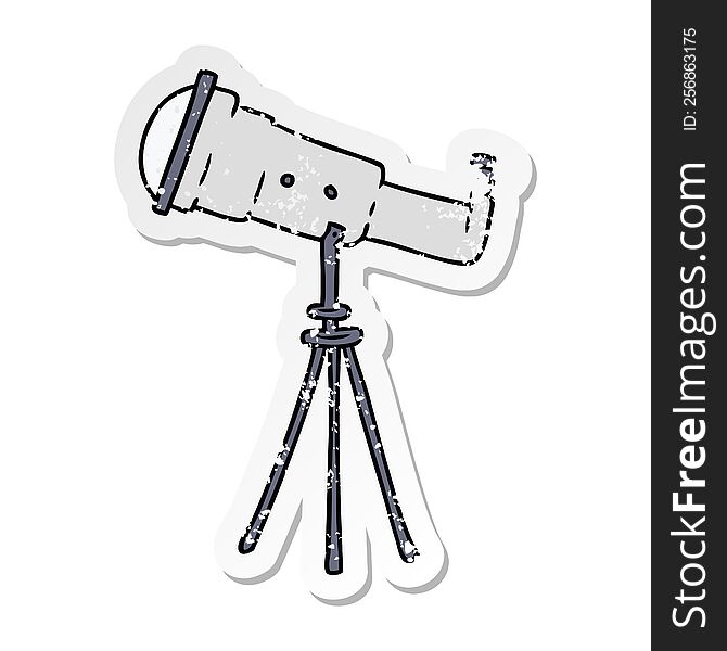 hand drawn distressed sticker cartoon doodle of a large telescope