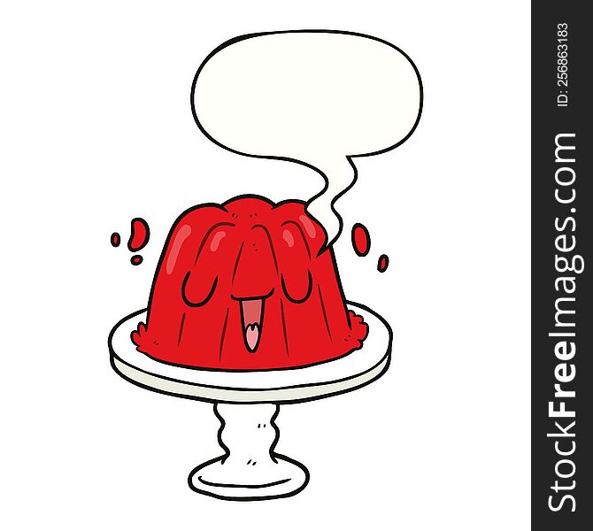Cartoon Jelly On Plate Wobbling And Speech Bubble