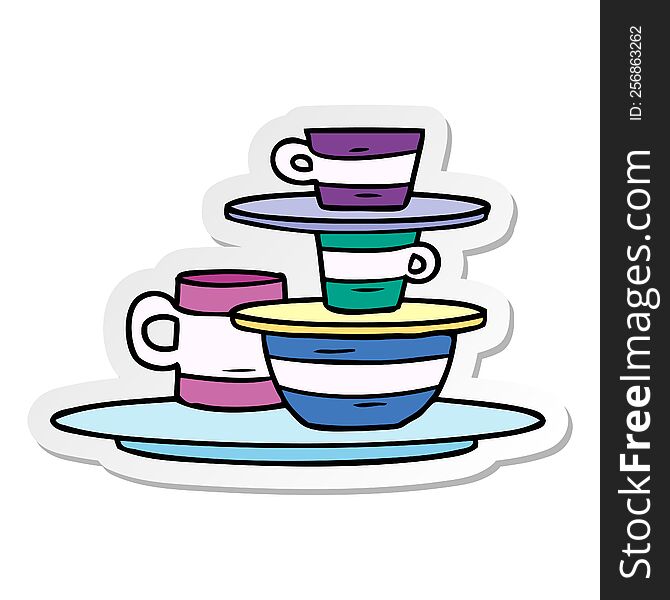 sticker cartoon doodle of colourful bowls and plates