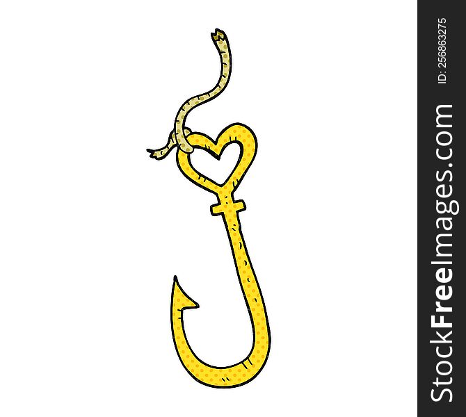 freehand drawn cartoon love heart fish hook