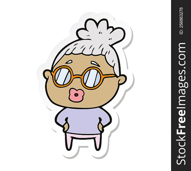 Sticker Of A Cartoon Librarian Woman Wearing Spectacles