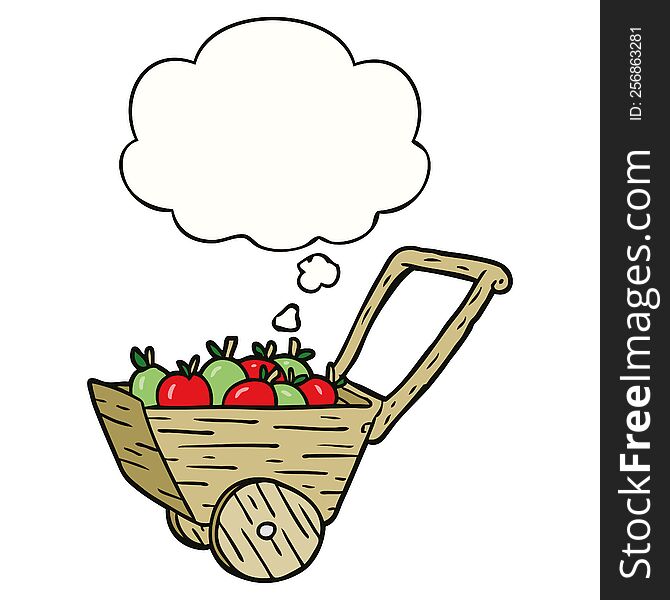 cartoon apple cart with thought bubble. cartoon apple cart with thought bubble