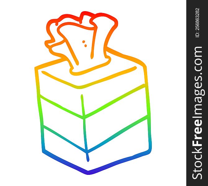 rainbow gradient line drawing of a cartoon tissue box