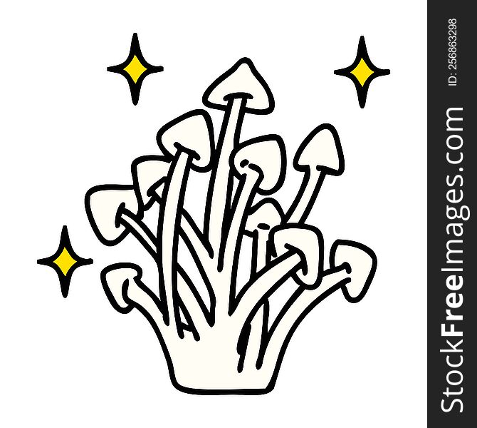 cartoon of magic mushrooms happily growing in the wild. cartoon of magic mushrooms happily growing in the wild