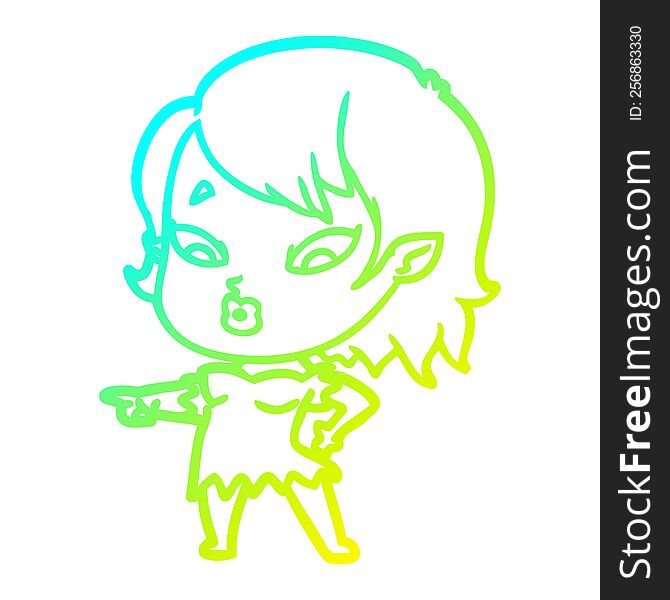 cold gradient line drawing cute cartoon vampire girl