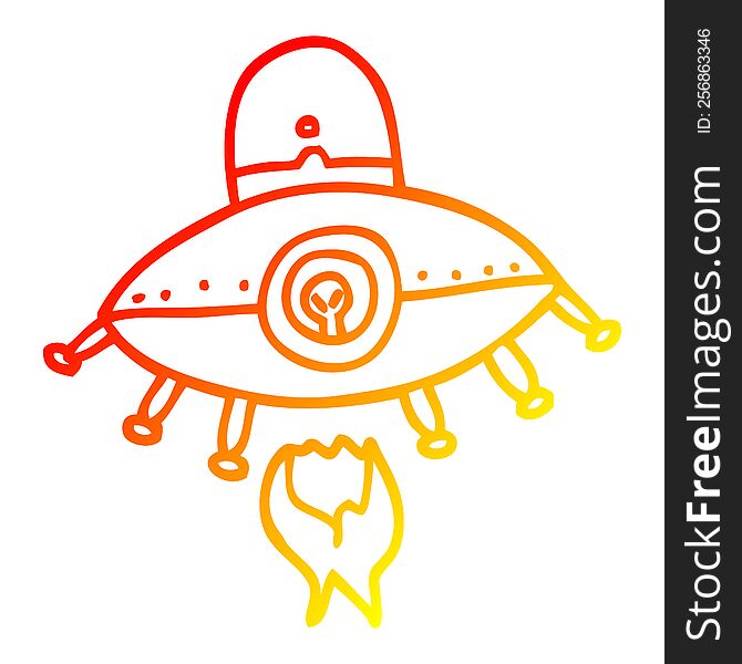 Warm Gradient Line Drawing Cartoon Alien Spaceship