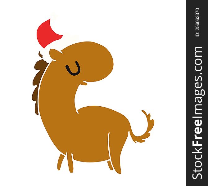 hand drawn christmas cartoon of kawaii horse