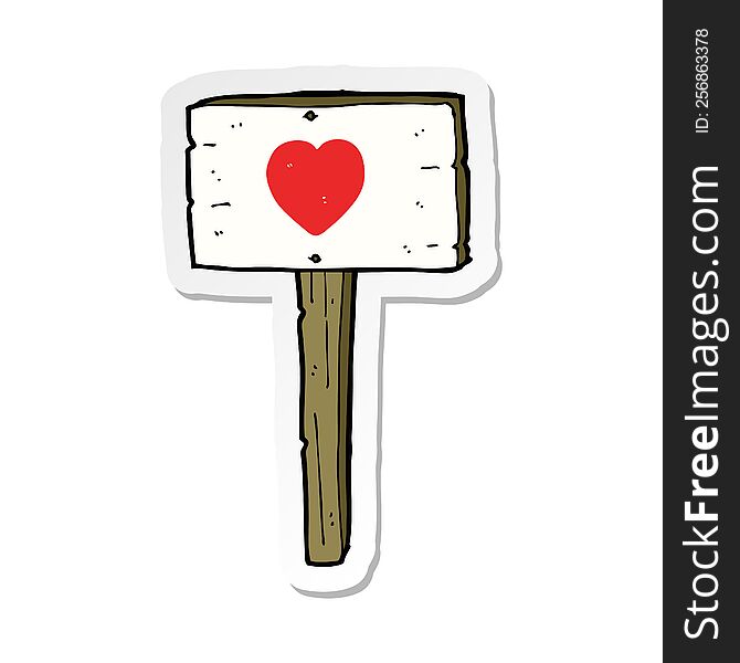 sticker of a cartoon love heart sign post