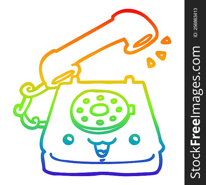 rainbow gradient line drawing of a cute cartoon telephone