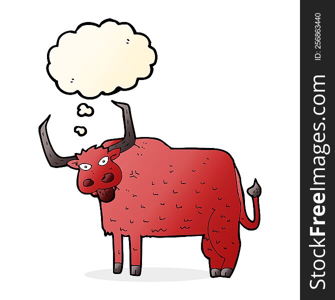 cartoon hairy cow with thought bubble