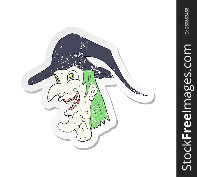 Retro Distressed Sticker Of A Cartoon Cackling Witch