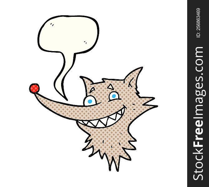 freehand drawn comic book speech bubble cartoon grinning wolf face