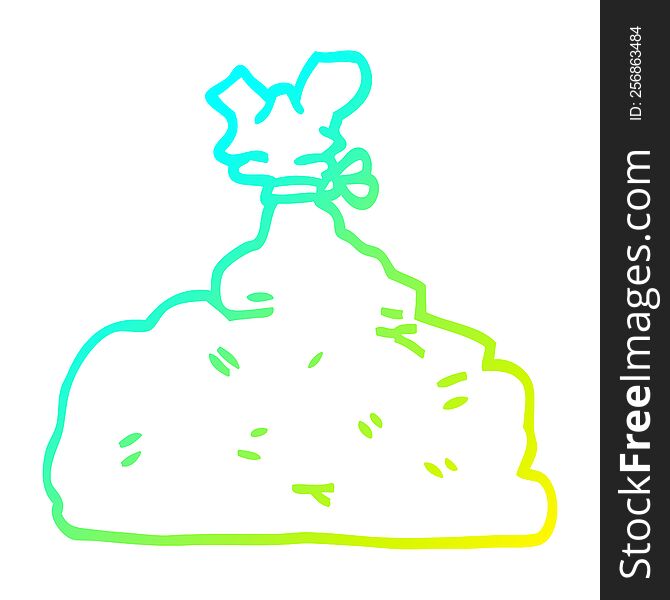 cold gradient line drawing of a cartoon garbage bag