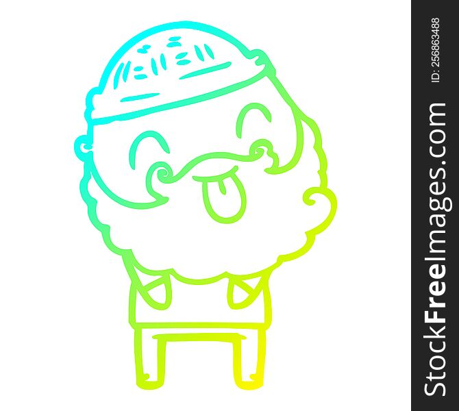 Cold Gradient Line Drawing Man With Beard Sticking Out Tongue