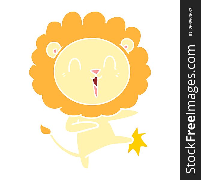 Laughing Lion Flat Color Style Cartoon