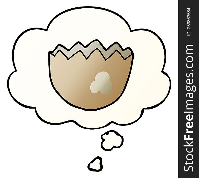 cartoon cracked eggshell with thought bubble in smooth gradient style