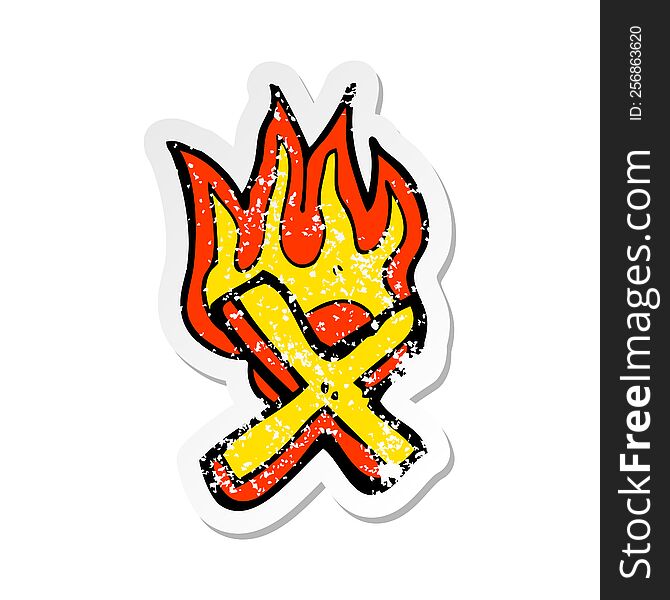 Retro Distressed Sticker Of A Cartoon Flaming Letter