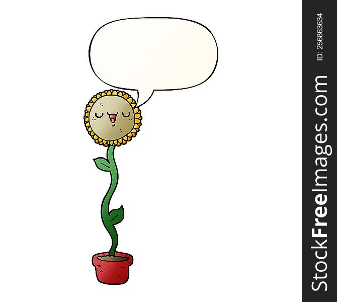 cartoon sunflower with speech bubble in smooth gradient style
