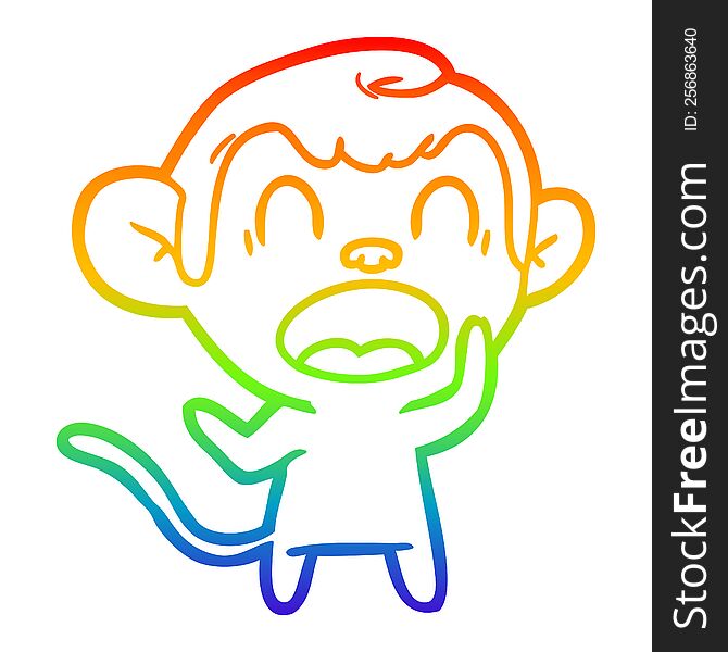 Rainbow Gradient Line Drawing Shouting Cartoon Monkey