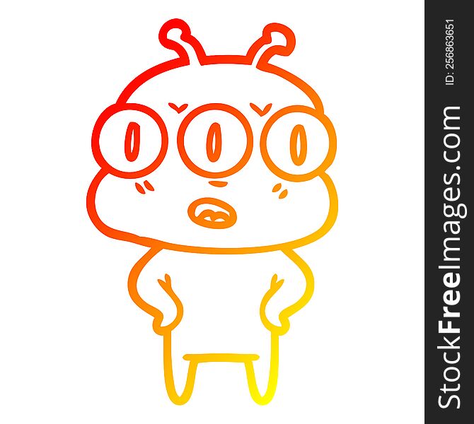 warm gradient line drawing of a annoyed three eyed alien