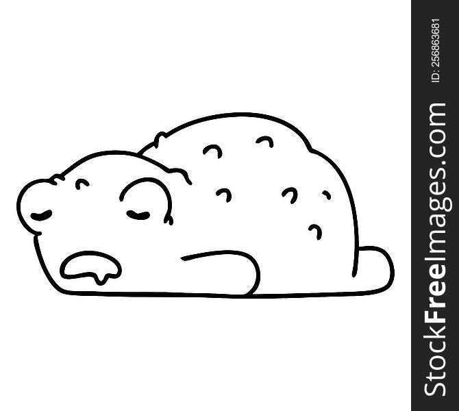 line doodle of a tired out frog sleeping