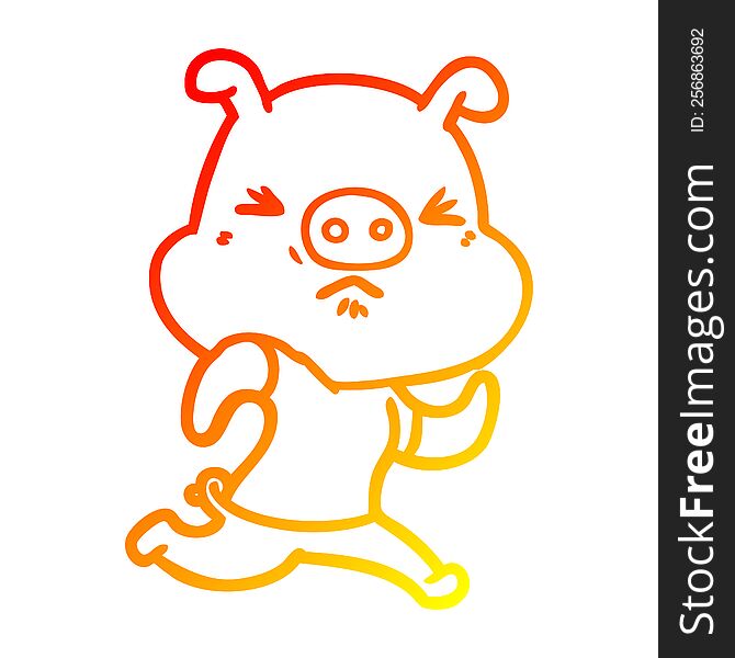 warm gradient line drawing cartoon angry pig wearing tee shirt