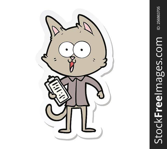 Sticker Of A Funny Cartoon Cat Wearing Shirt And Tie