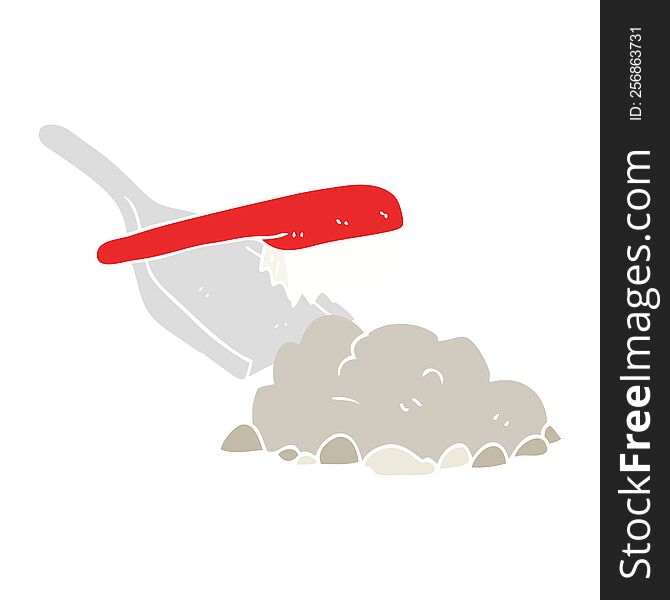 Flat Color Illustration Of A Cartoon Dust Pan And Brush Sweeping Up Rubble