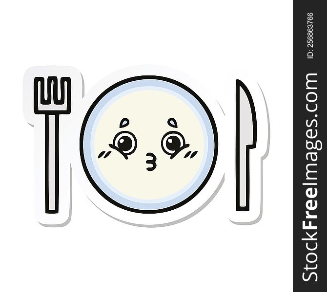 sticker of a cute cartoon dinner plate