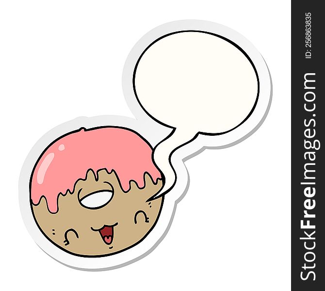 Cute Cartoon Donut And Speech Bubble Sticker