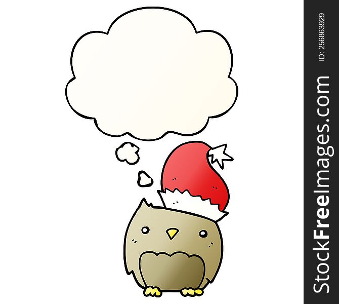 Cute Christmas Owl And Thought Bubble In Smooth Gradient Style