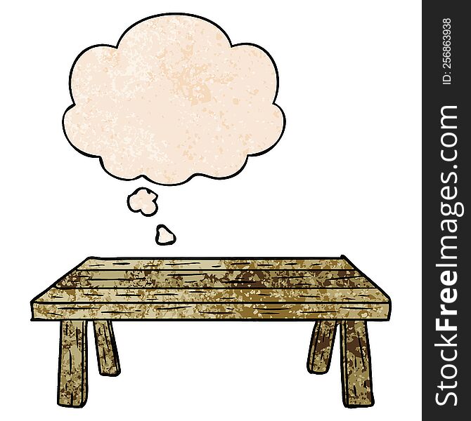 Cartoon Table And Thought Bubble In Grunge Texture Pattern Style