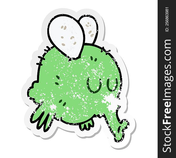 distressed sticker of a quirky hand drawn cartoon fly