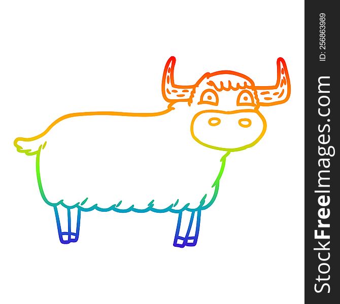 rainbow gradient line drawing of a cartoon highland cow
