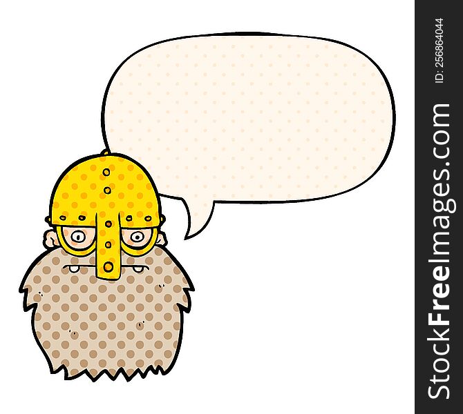 cartoon viking face and speech bubble in comic book style