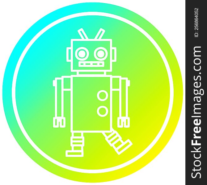 dancing robot circular icon with cool gradient finish. dancing robot circular icon with cool gradient finish