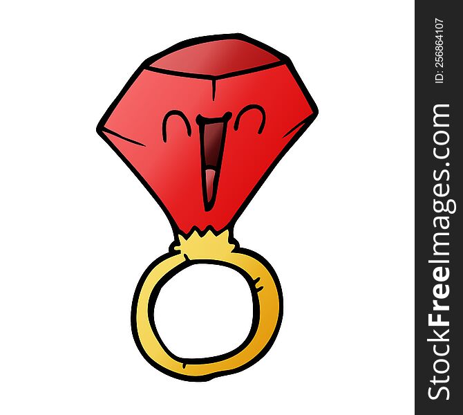 Cartoon Doodle Red Ruby Ring