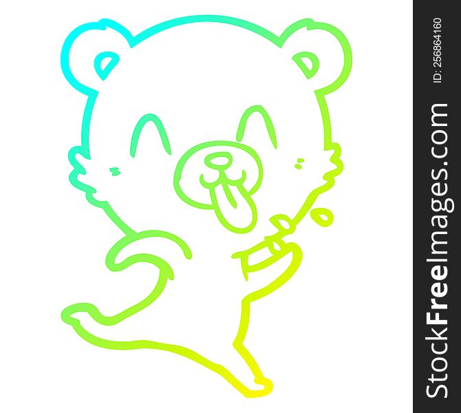 cold gradient line drawing of a rude cartoon polar bear sticking out tongue