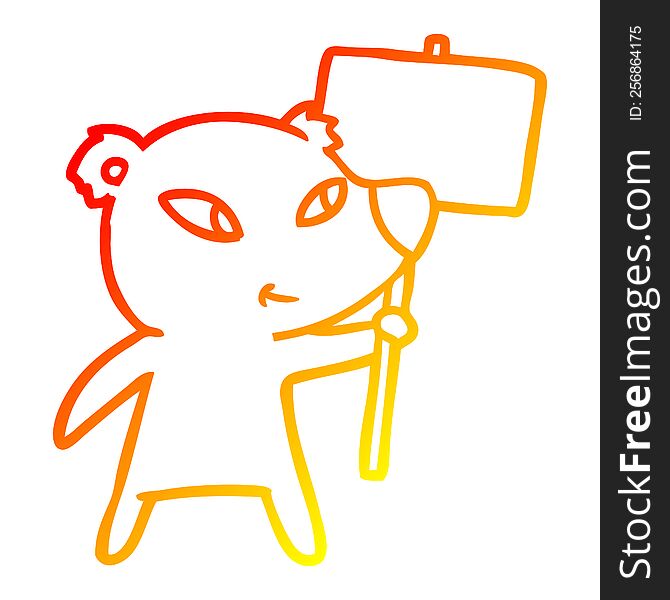 warm gradient line drawing of a cute cartoon polar bear with protest sign