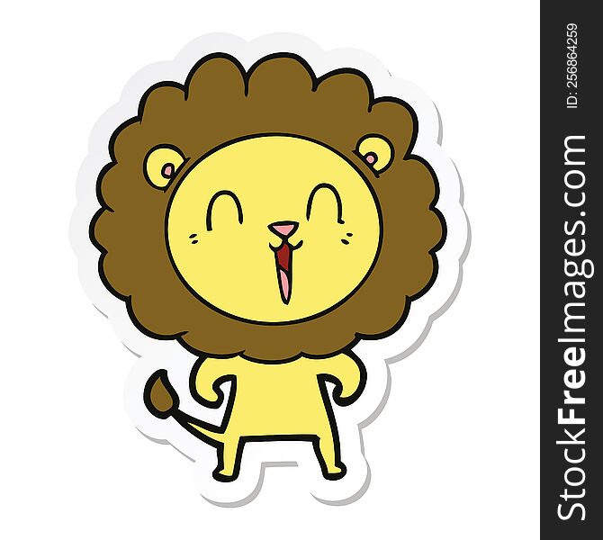 Sticker Of A Laughing Lion Cartoon