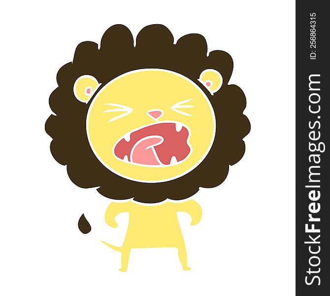 Flat Color Style Cartoon Angry Lion